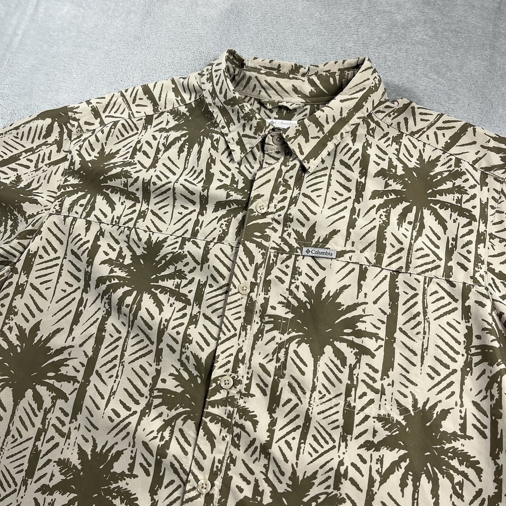 Columbia PFG Palm Tree Fish Shirt Men's Size XL Brown Vented